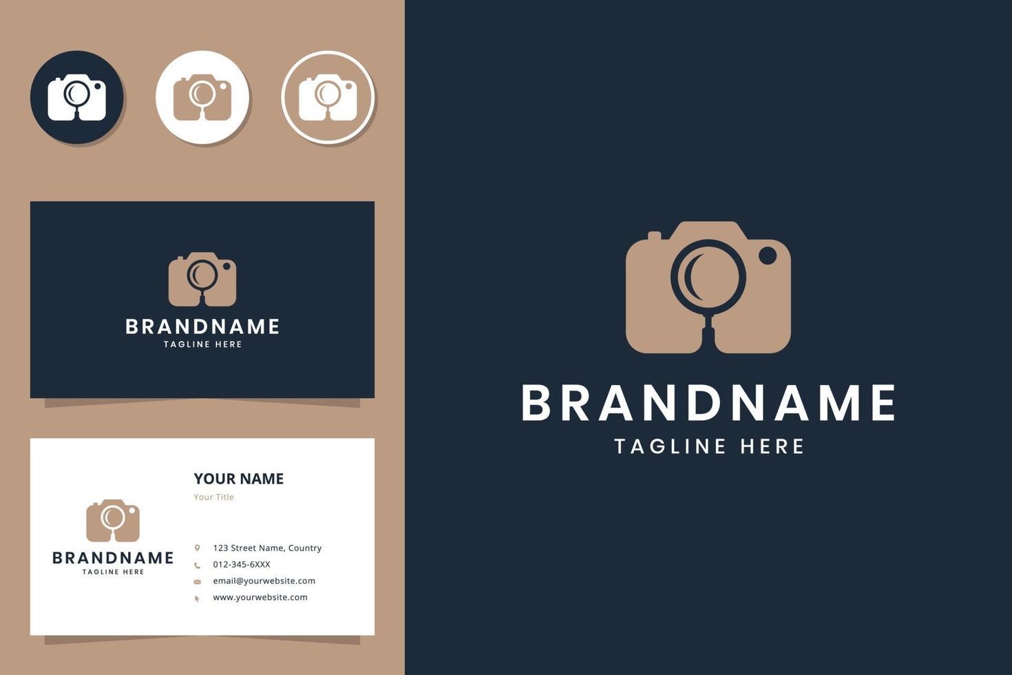 search camera negative space logo design vector