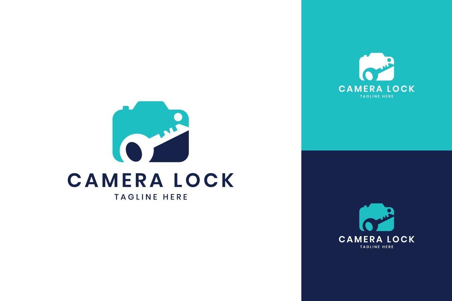 camera lock negative space logo design vector