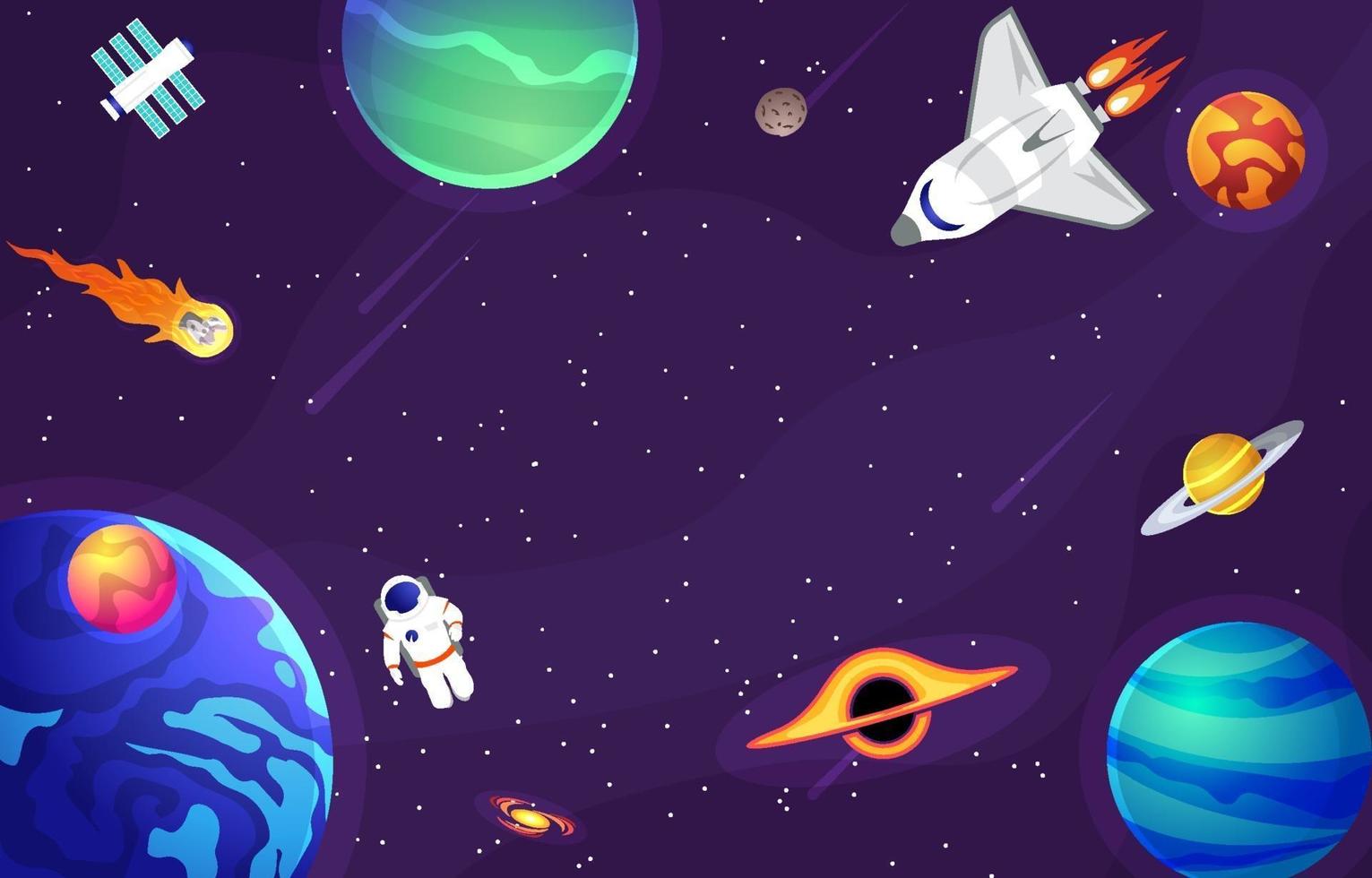 Outer Space with Planets and Astronaut Background vector