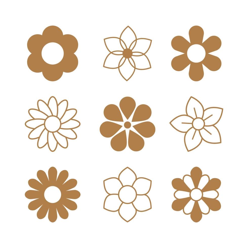 arte de línea simple de colección de iconos de flores vector