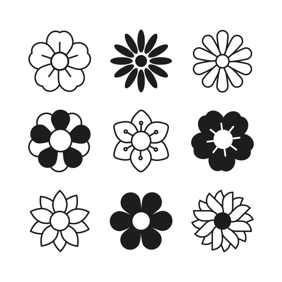 conjunto de iconos de flores de arte de línea mínima vector