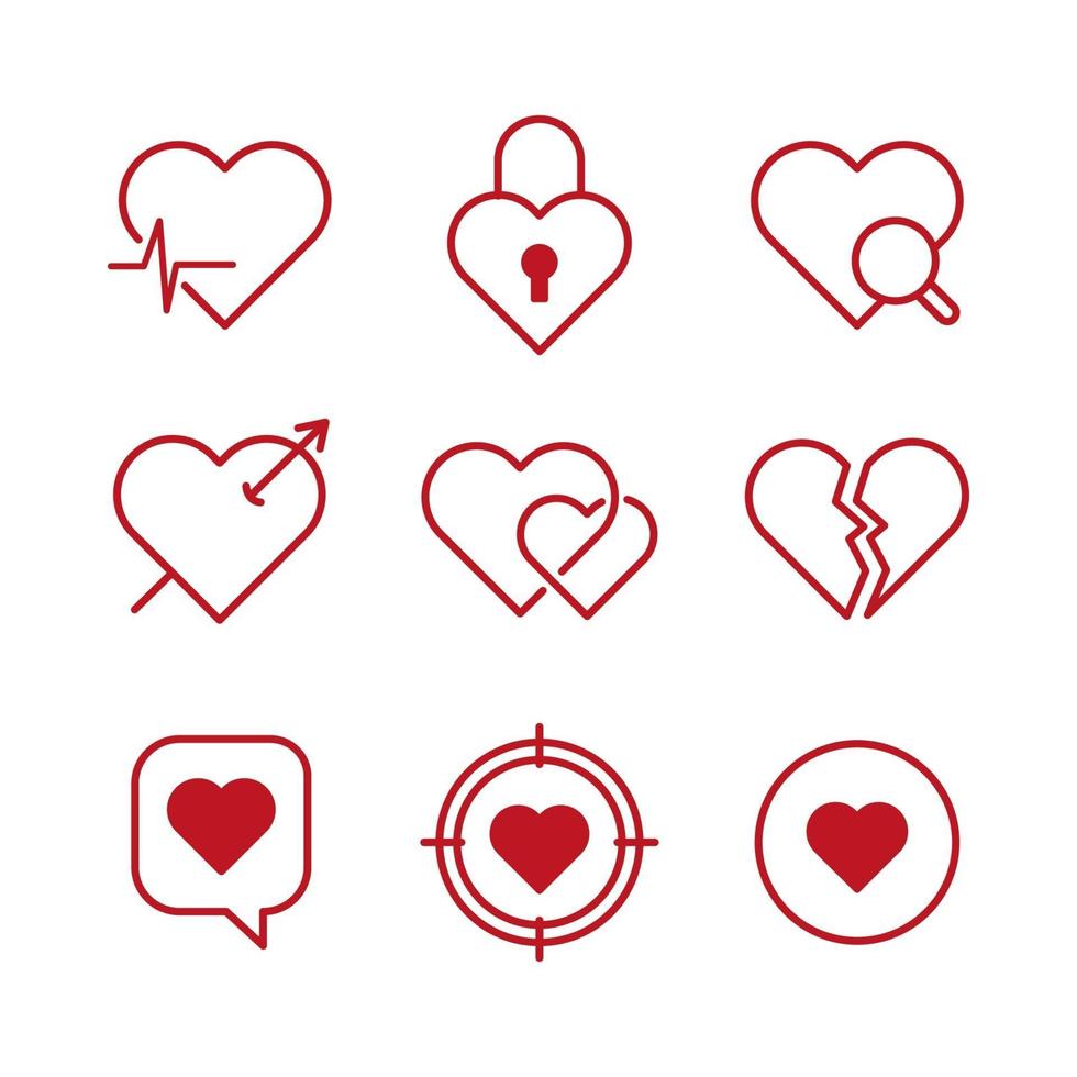 Set of Simple Line Heart Icons vector