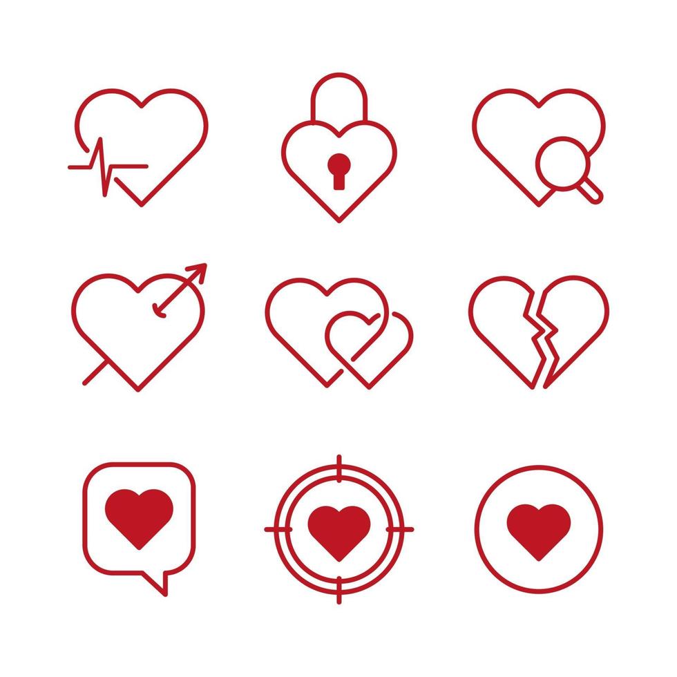 conjunto de iconos de corazón de línea simple vector