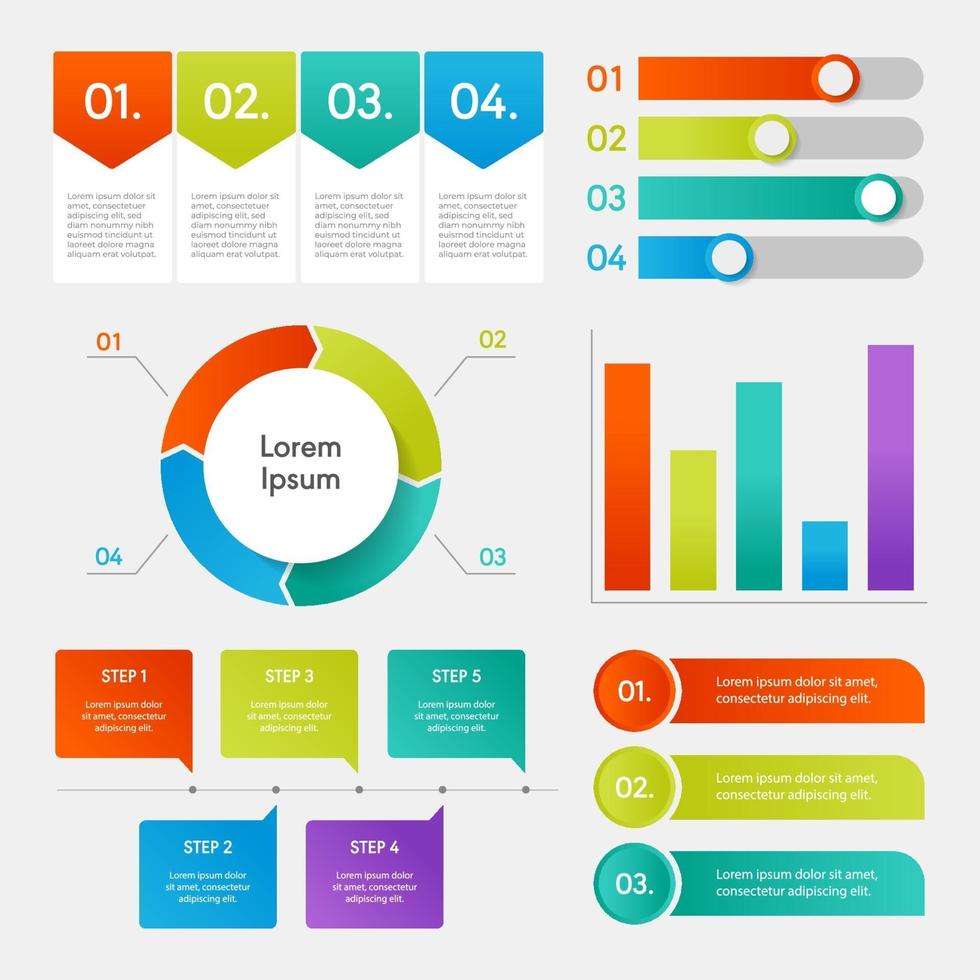 colección de elementos infográficos con colores degradados vector