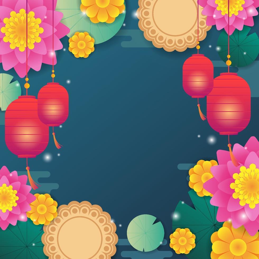 Mid Autumn Festival Background with Lotus and Mooncake vector