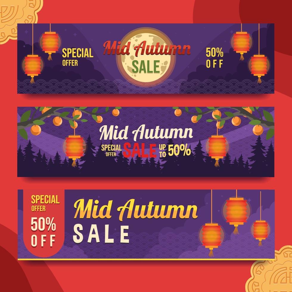 conjunto de banner de venta de mediados de otoño vector