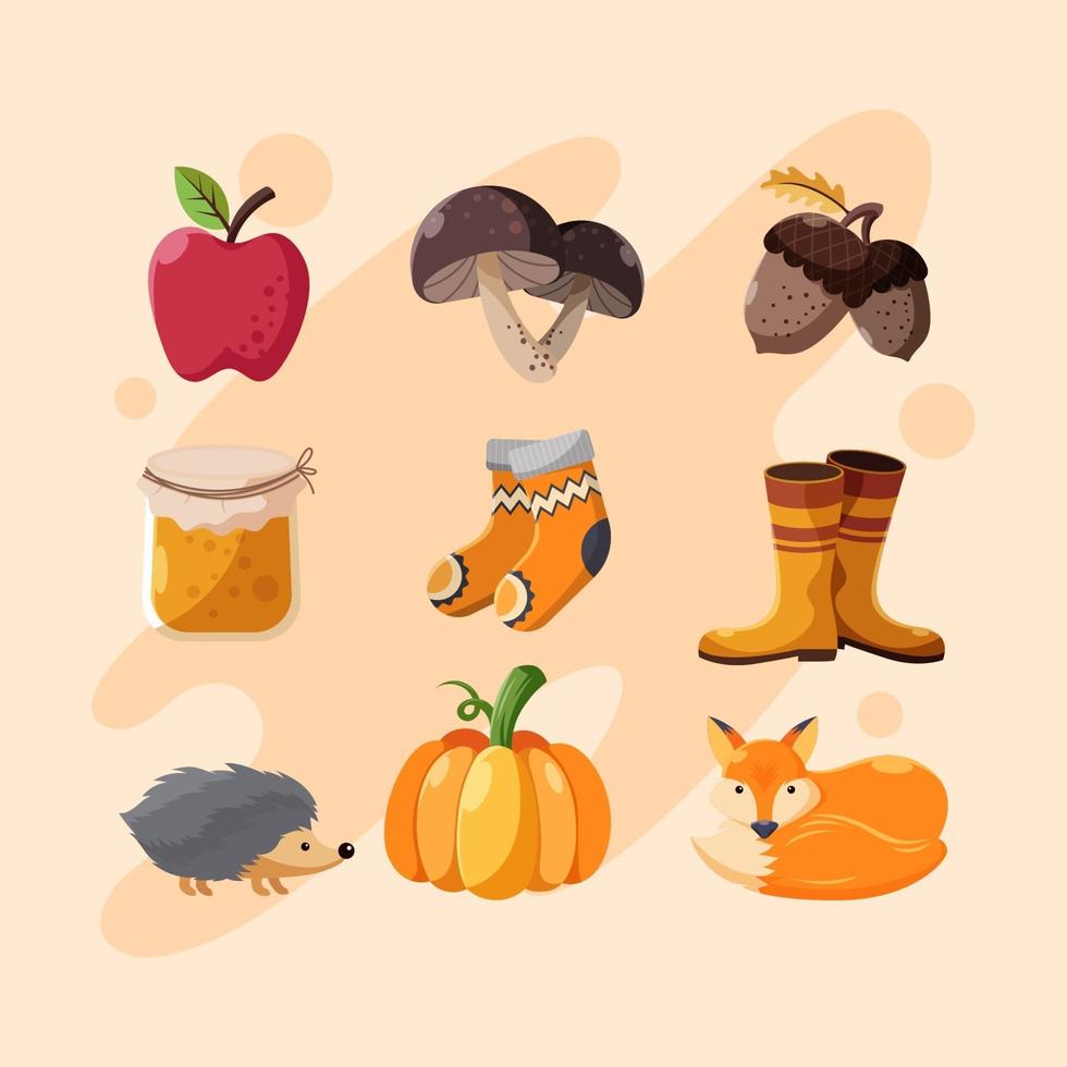 conjunto de iconos de temporada de otoño vector