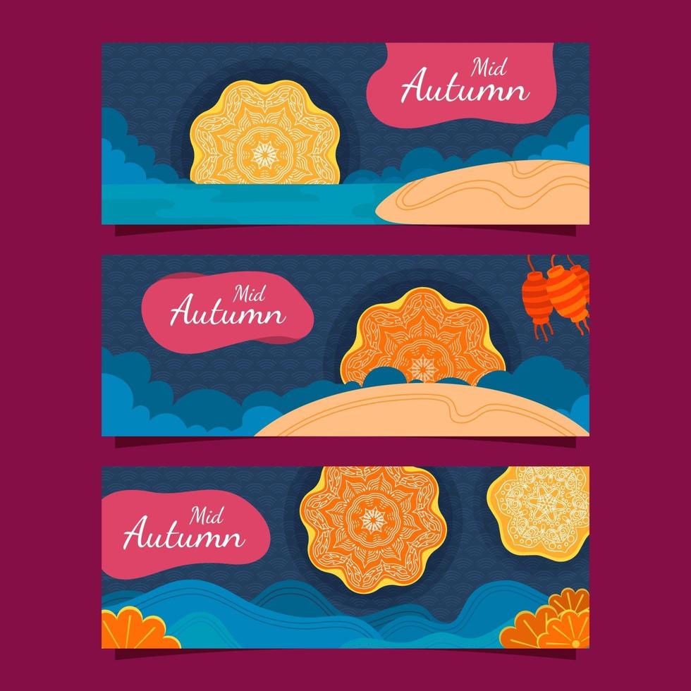 Set of Banners for Mid Autumn Festival vector