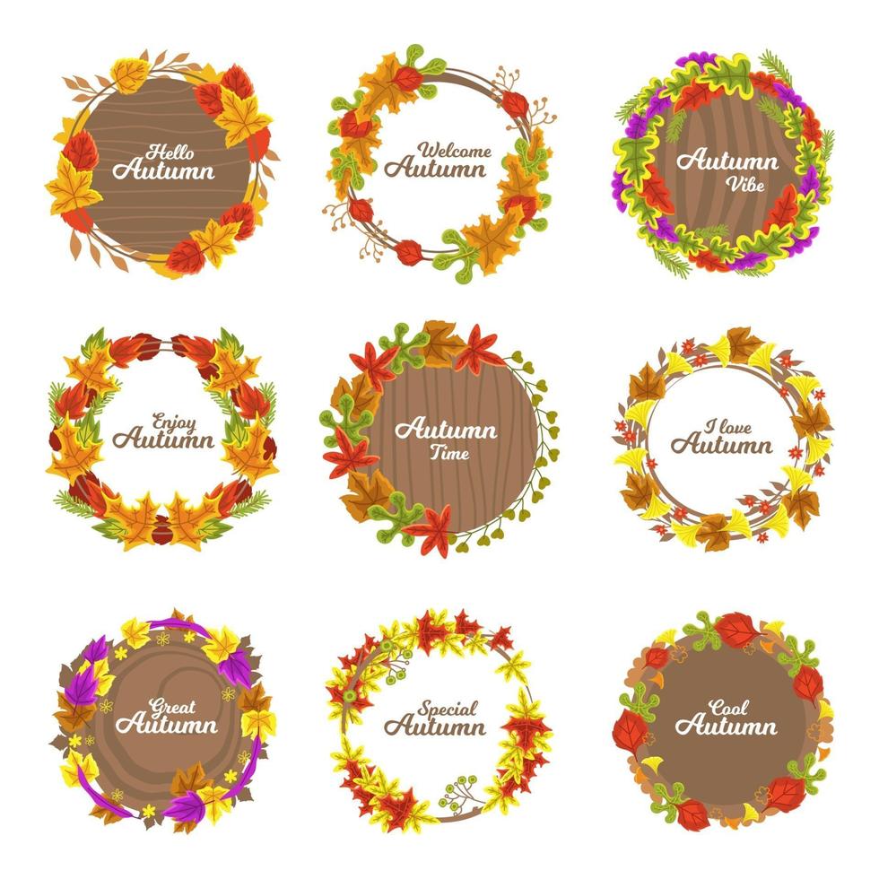 Collection of Autumn Floral Wreath Badges vector