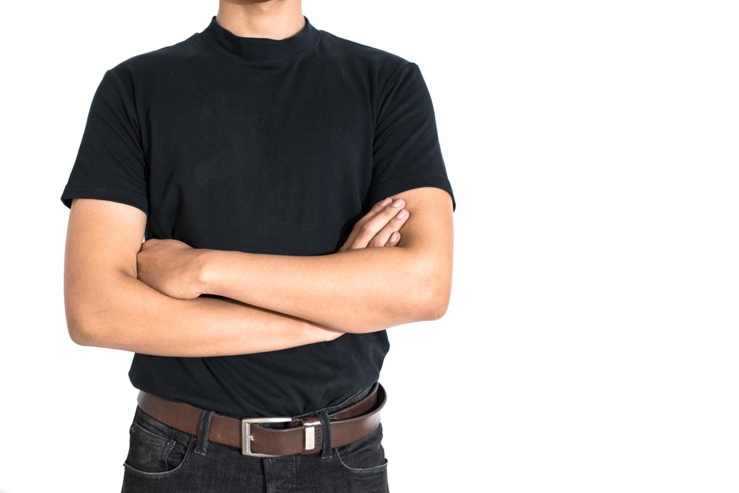 Man standing do arms crosses isolated white background photo