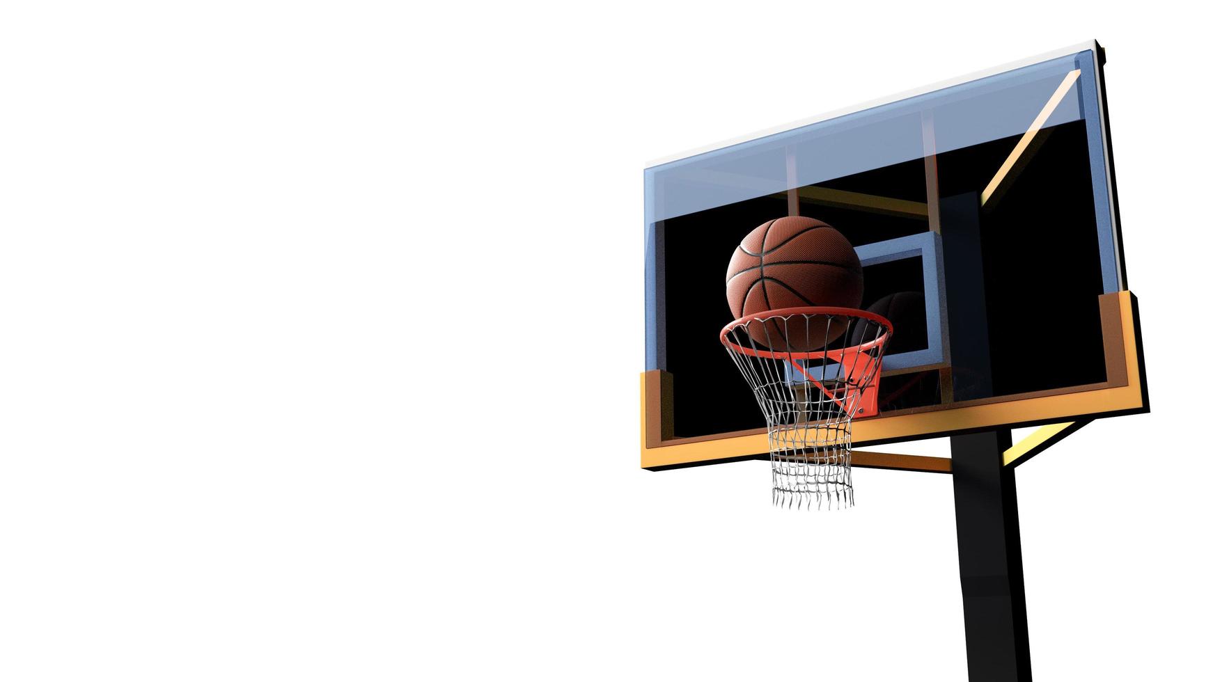 Basketball going into hoop on white isolated background photo