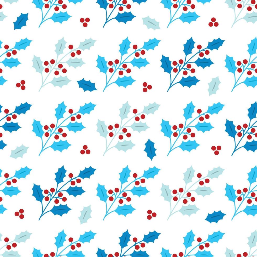 Winter Seamless Pattern with Holly Leaves and Berries vector