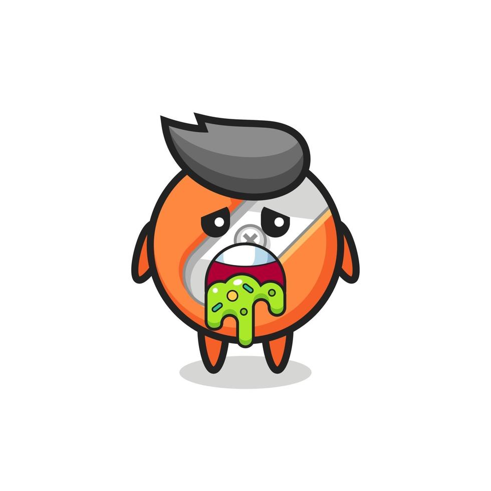 the cute pencil sharpener character with puke vector