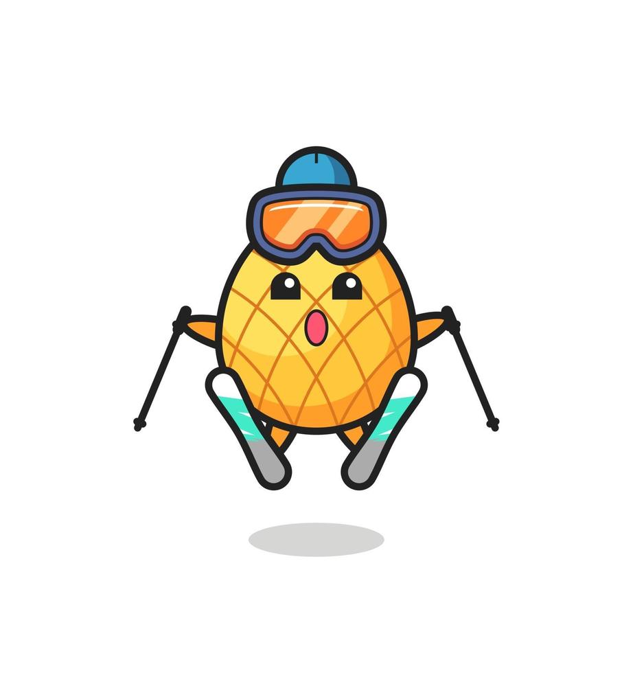 pineapple mascot character as a ski player vector