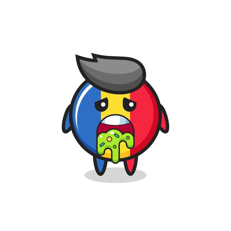 the cute romania flag badge character with puke vector