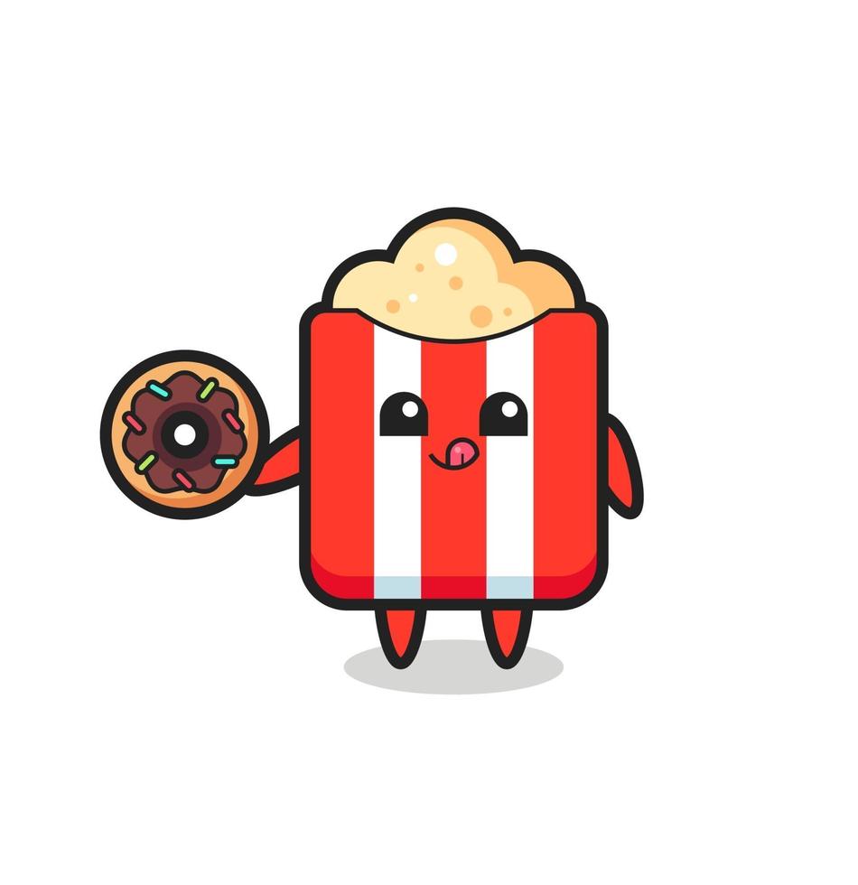 illustration of an popcorn character eating a doughnut vector