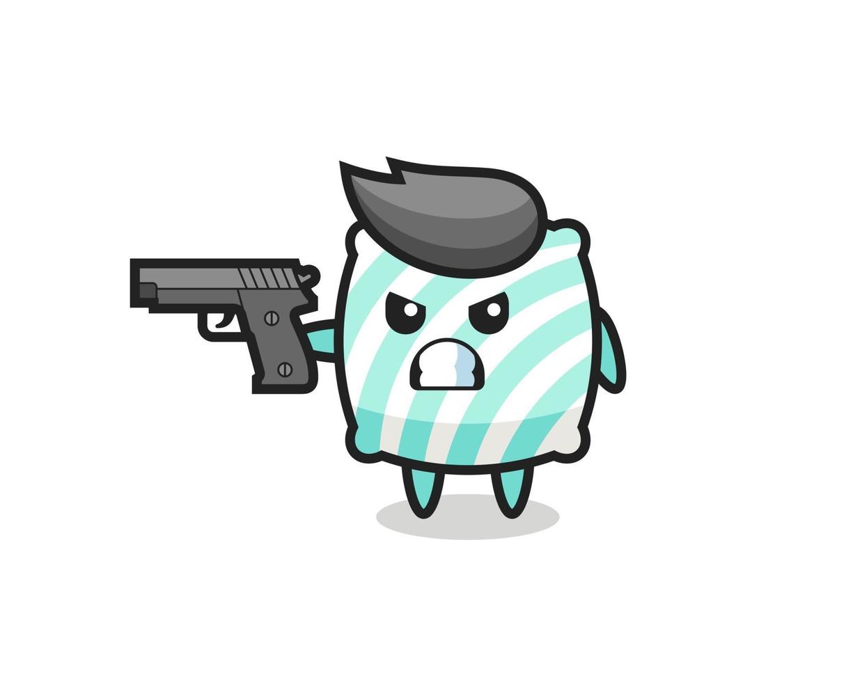 the cute pillow character shoot with a gun vector