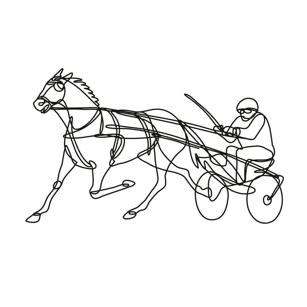 Jockey and Horse Harness Racing Side View Continuous Line Drawing vector
