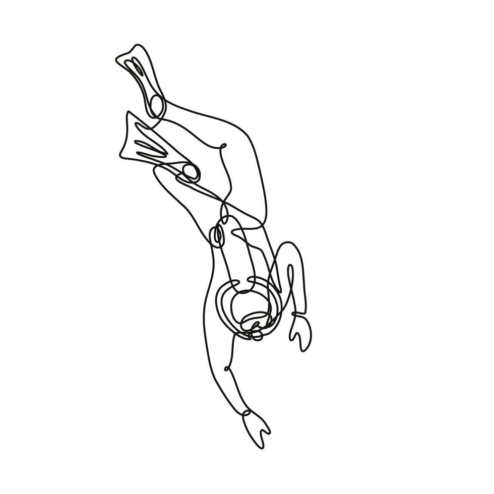 Scuba Diver Diving Down Continuous Line Drawing vector