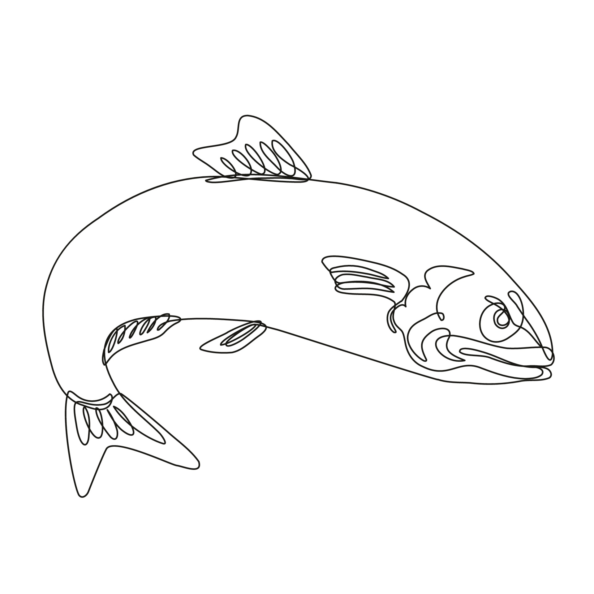 Angry Atlantic Herring Sardine Fish Jumping Continuous Line Drawing