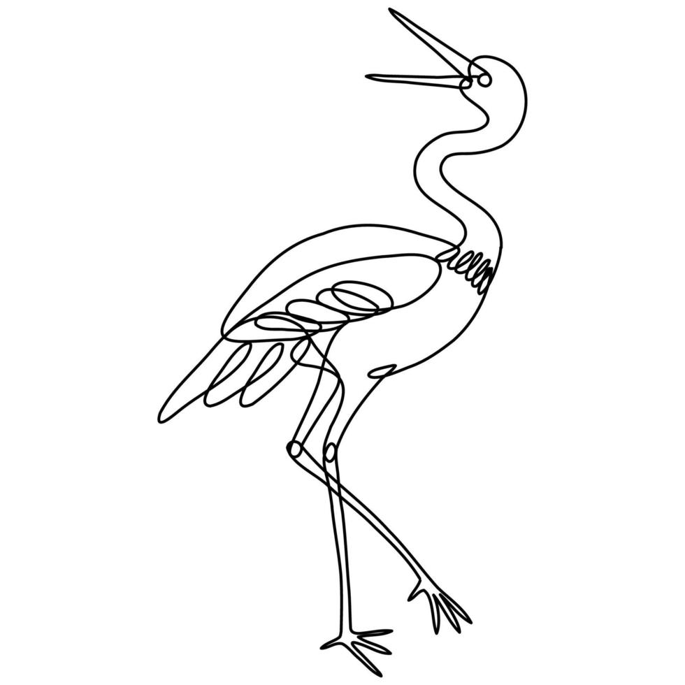 Crane Side View Continuous Line Drawing vector