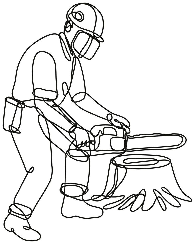 Arborist or Tree Surgeon with Chainsaw Continuous Line Drawing vector