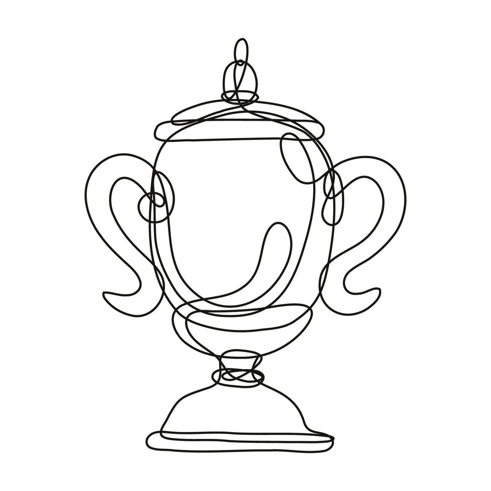 Copa de campeonato o trofeo de campeón vista frontal dibujo de línea continua vector