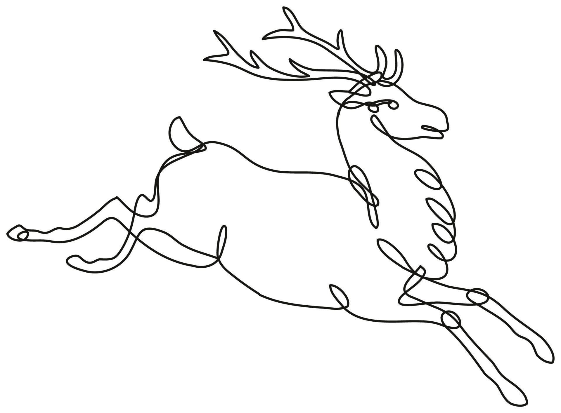 Red Deer Stag or Buck Jumping Side View Continuous Line Drawing 3414464 ...