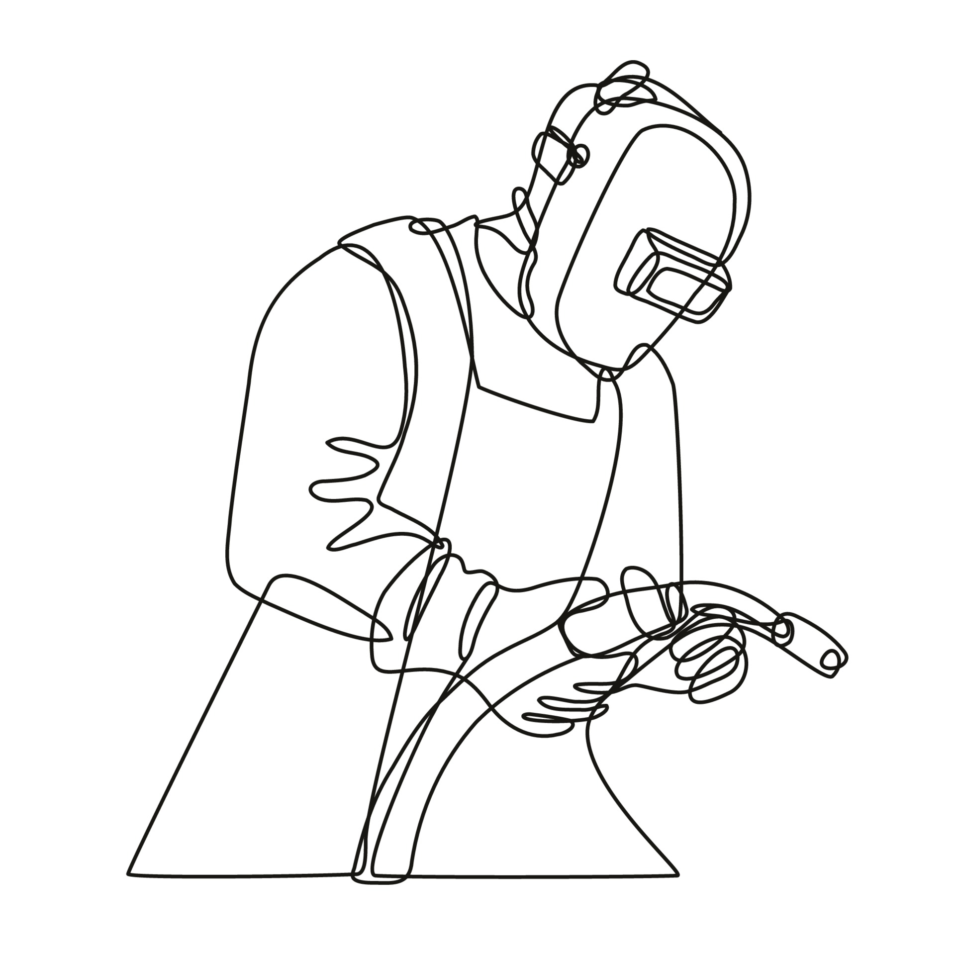 Mig Welder with Visor Holding Welding Torch Continuous Line Drawing