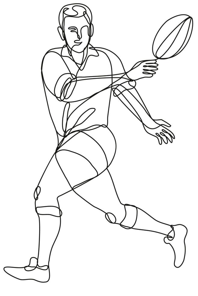 Rugby Union Player Passing Ball Front View Continuous Line Drawing vector