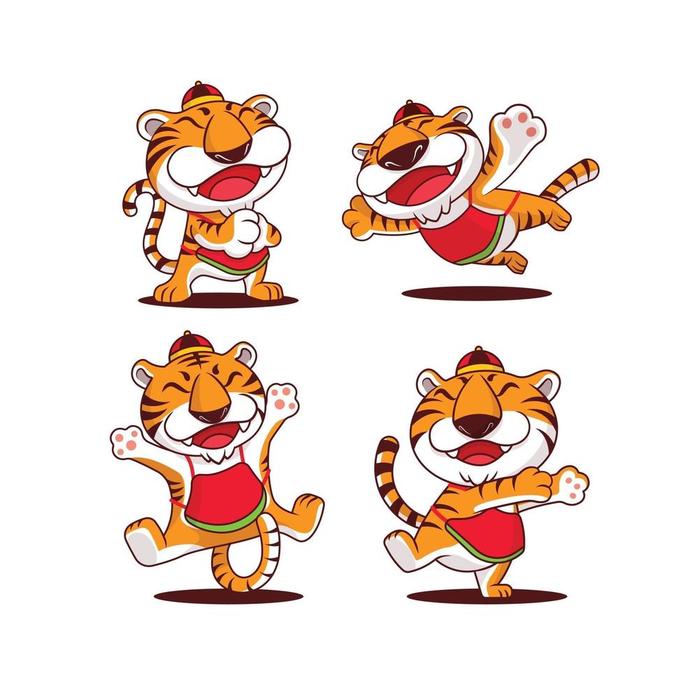 año nuevo chino 2022 con conjunto de dibujos animados de tigre lindo vector