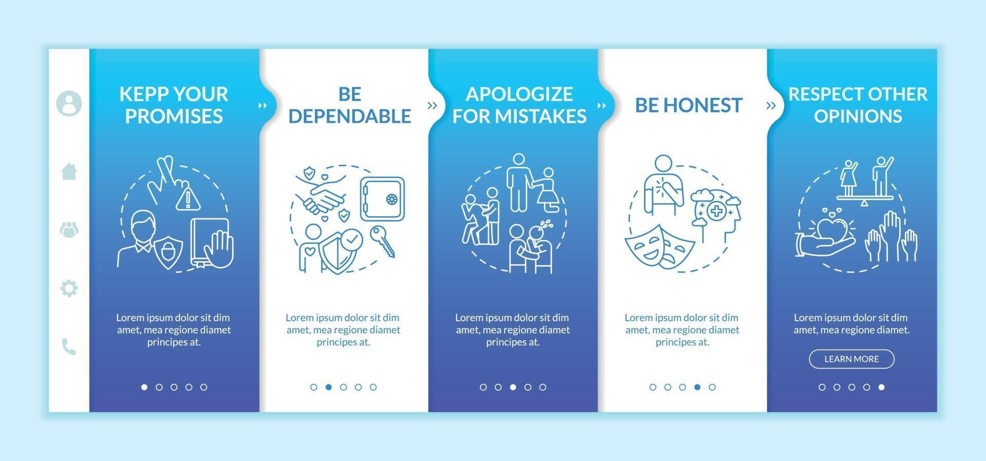 Being honest onboarding vector template