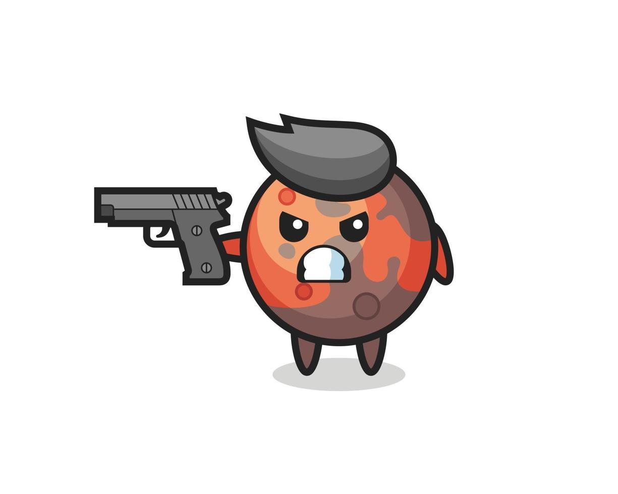 the cute mars character shoot with a gun vector