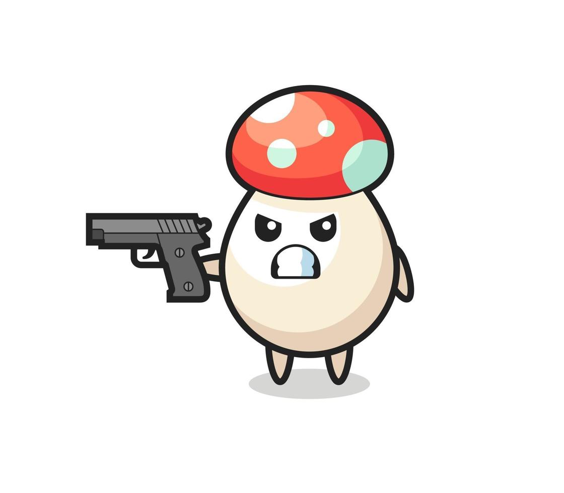 the cute mushroom character shoot with a gun vector