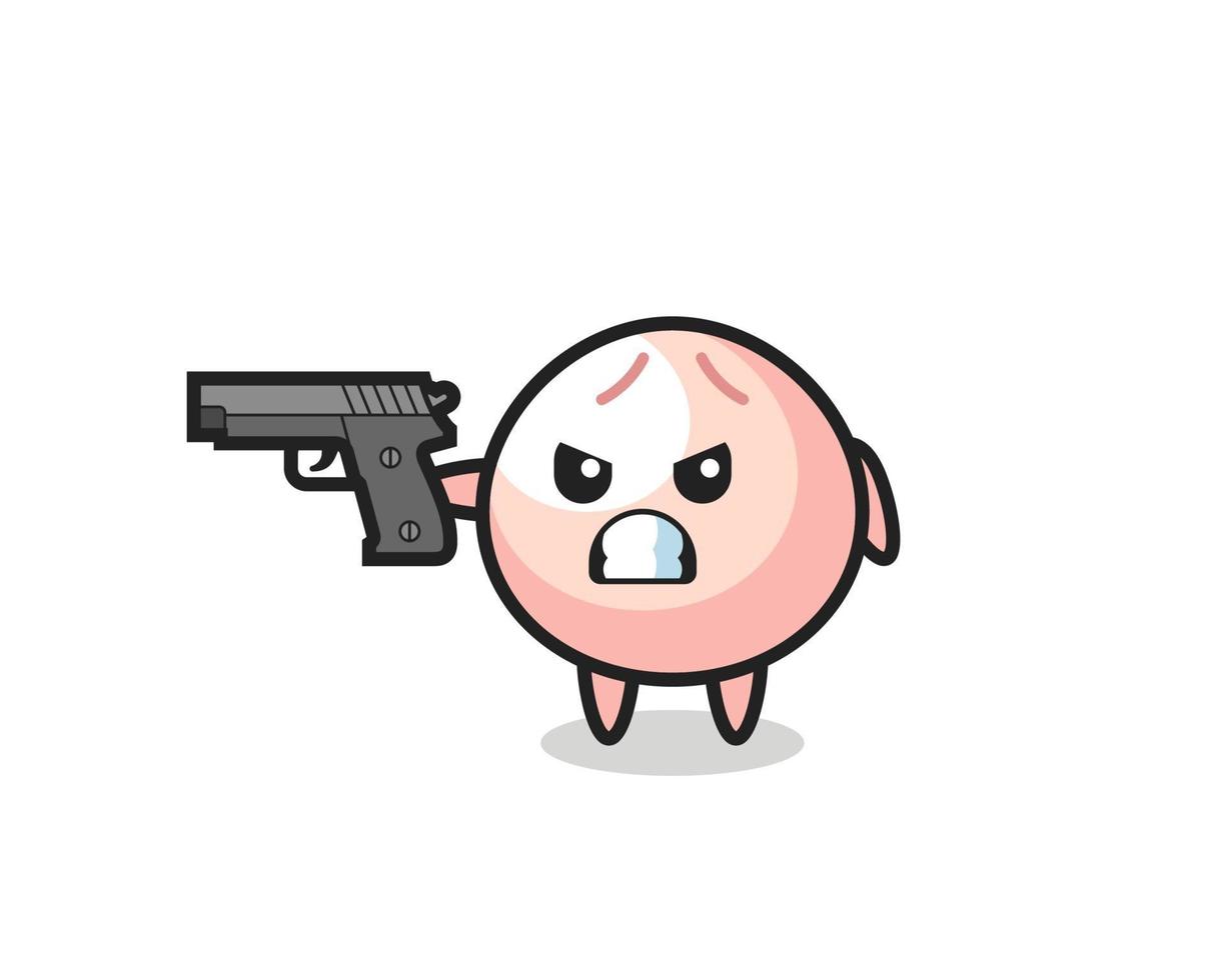 el lindo personaje de meatbun dispara con una pistola vector