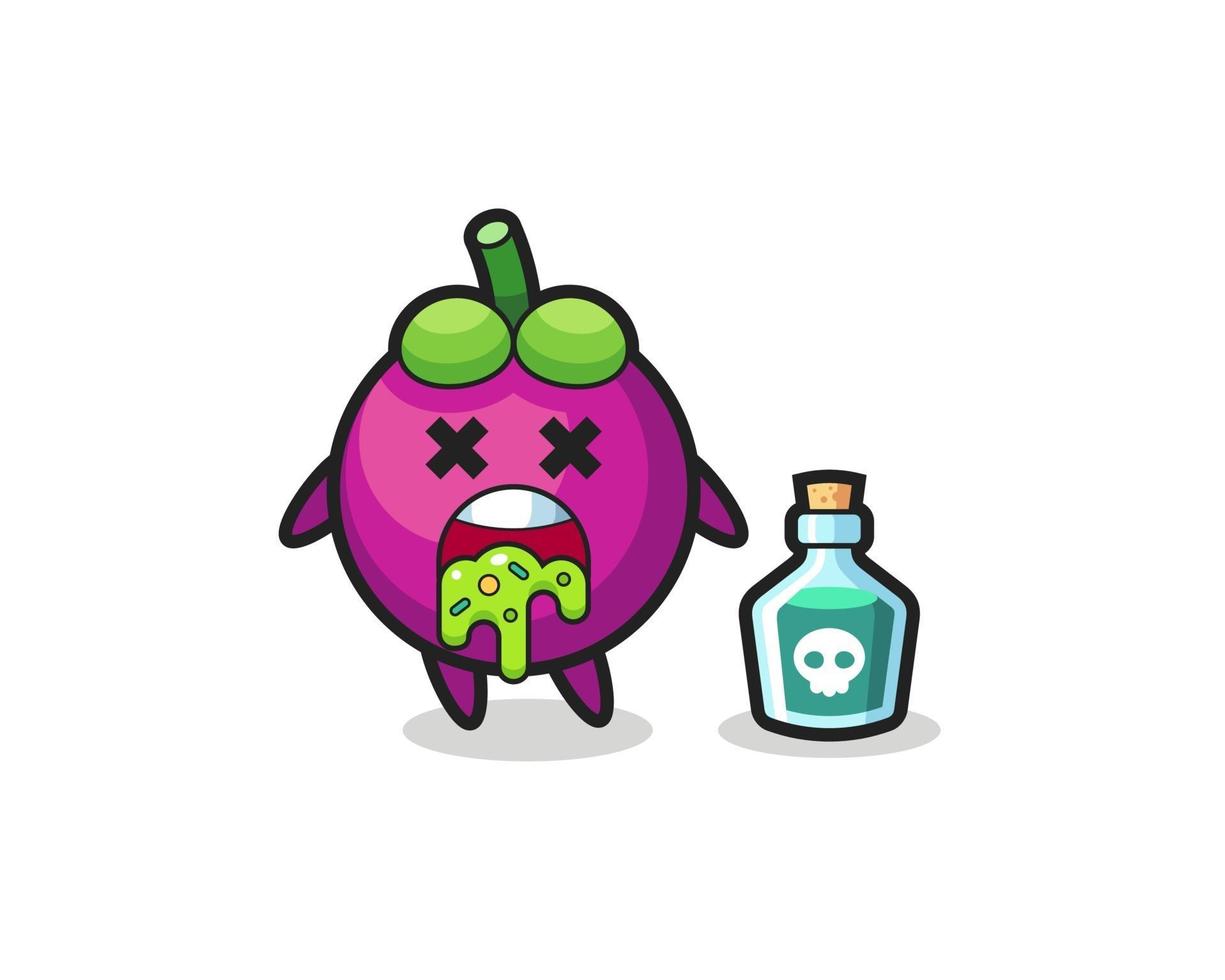 illustration of an mangosteen character vomiting due to poisoning vector
