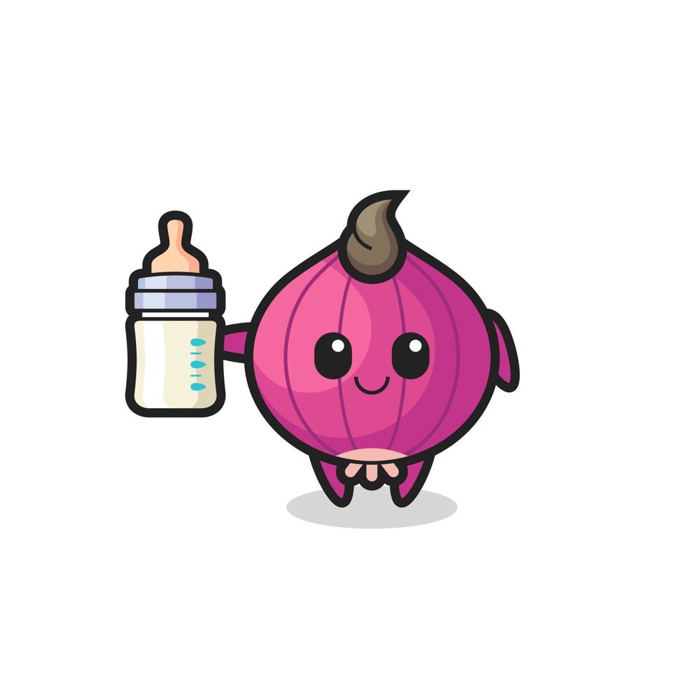 baby onion cartoon character with milk bottle vector