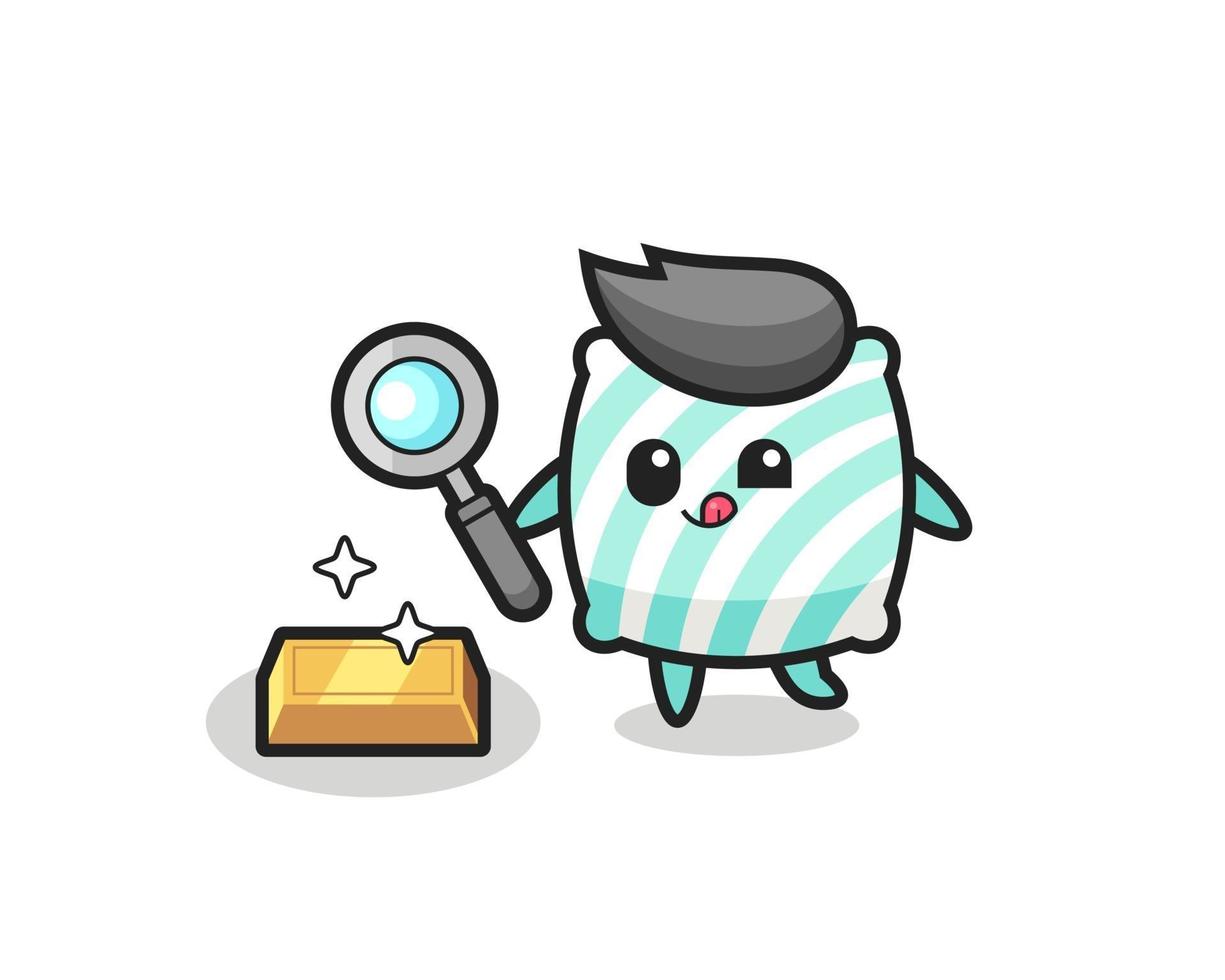 pillow character is checking the authenticity of the gold bullion vector