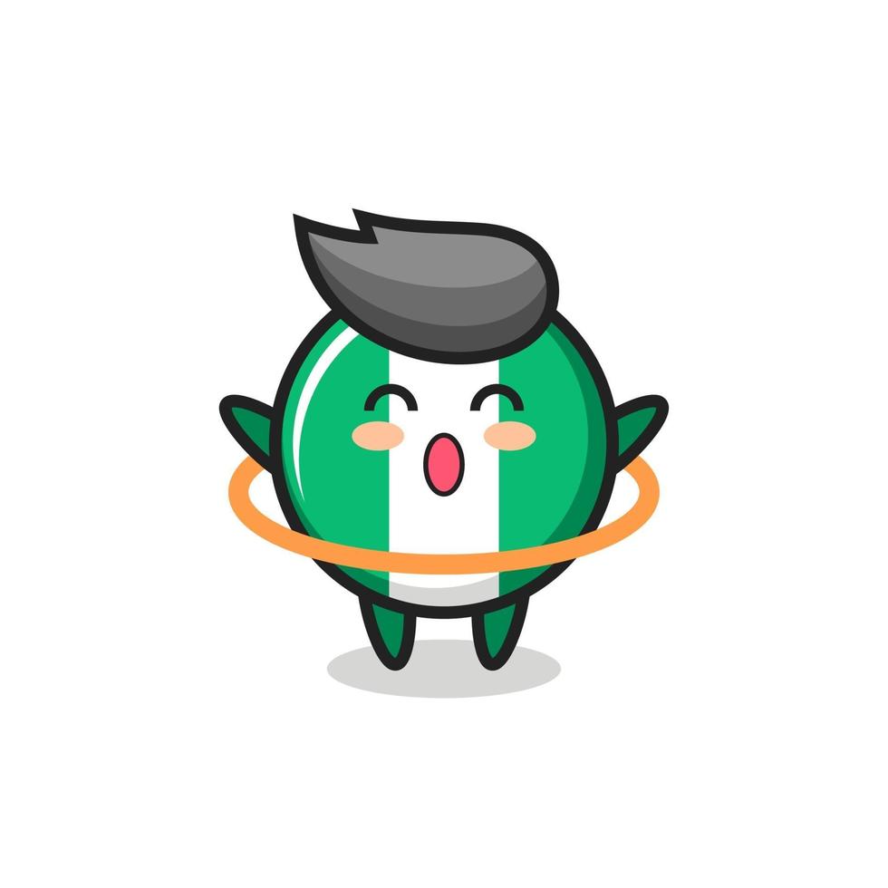 cute nigeria flag badge cartoon is playing hula hoop vector