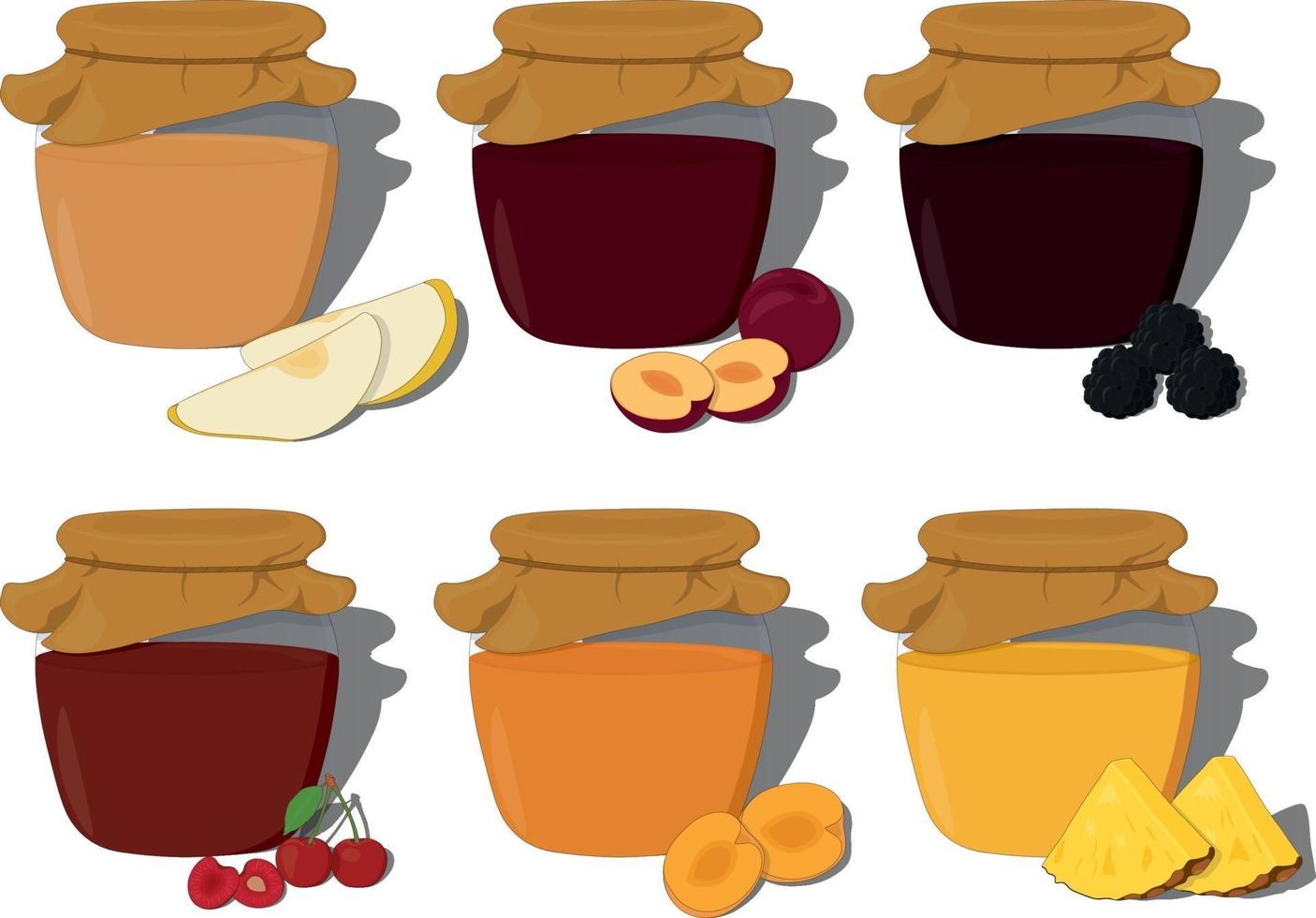 Fruit and berry jam in glass jar collection vector illustration