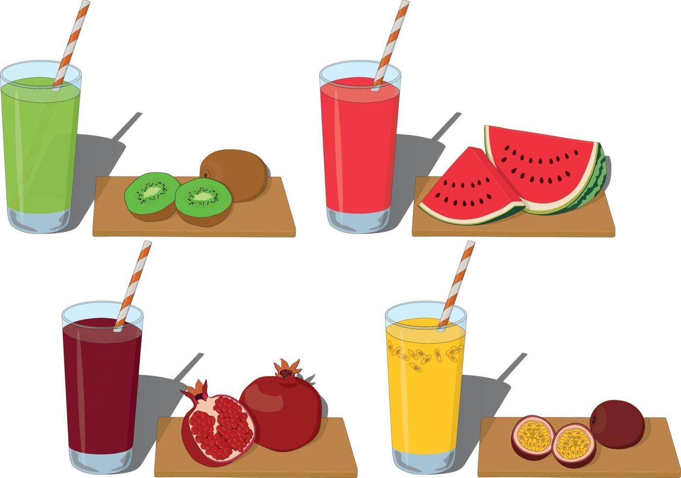 Vaso de jugo de fruta fresca con frutas cortadas ilustración vectorial vector