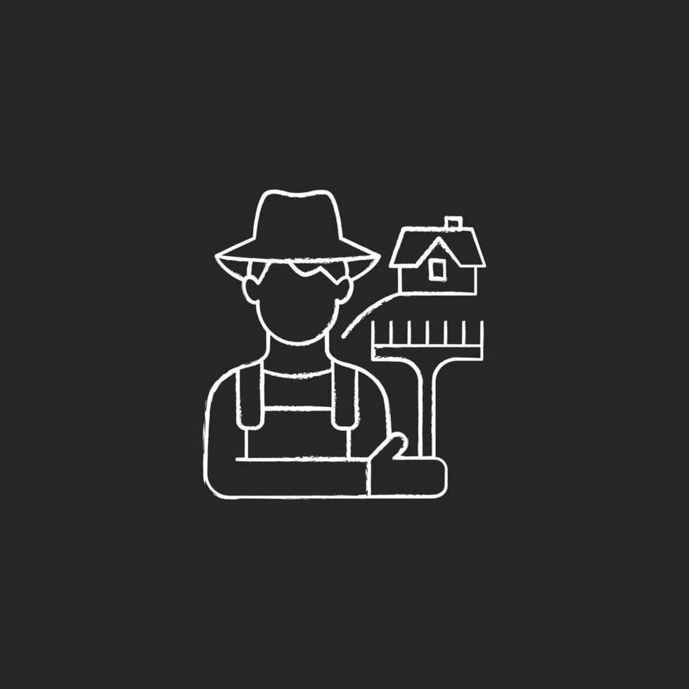 Rural workers chalk white icon on dark background vector