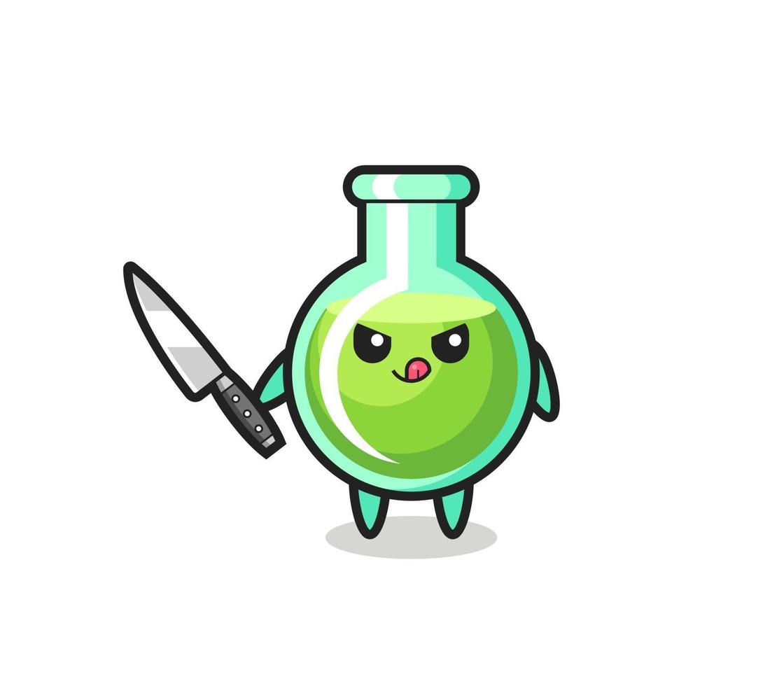 cute lab beakers mascot as a psychopath holding a knife vector