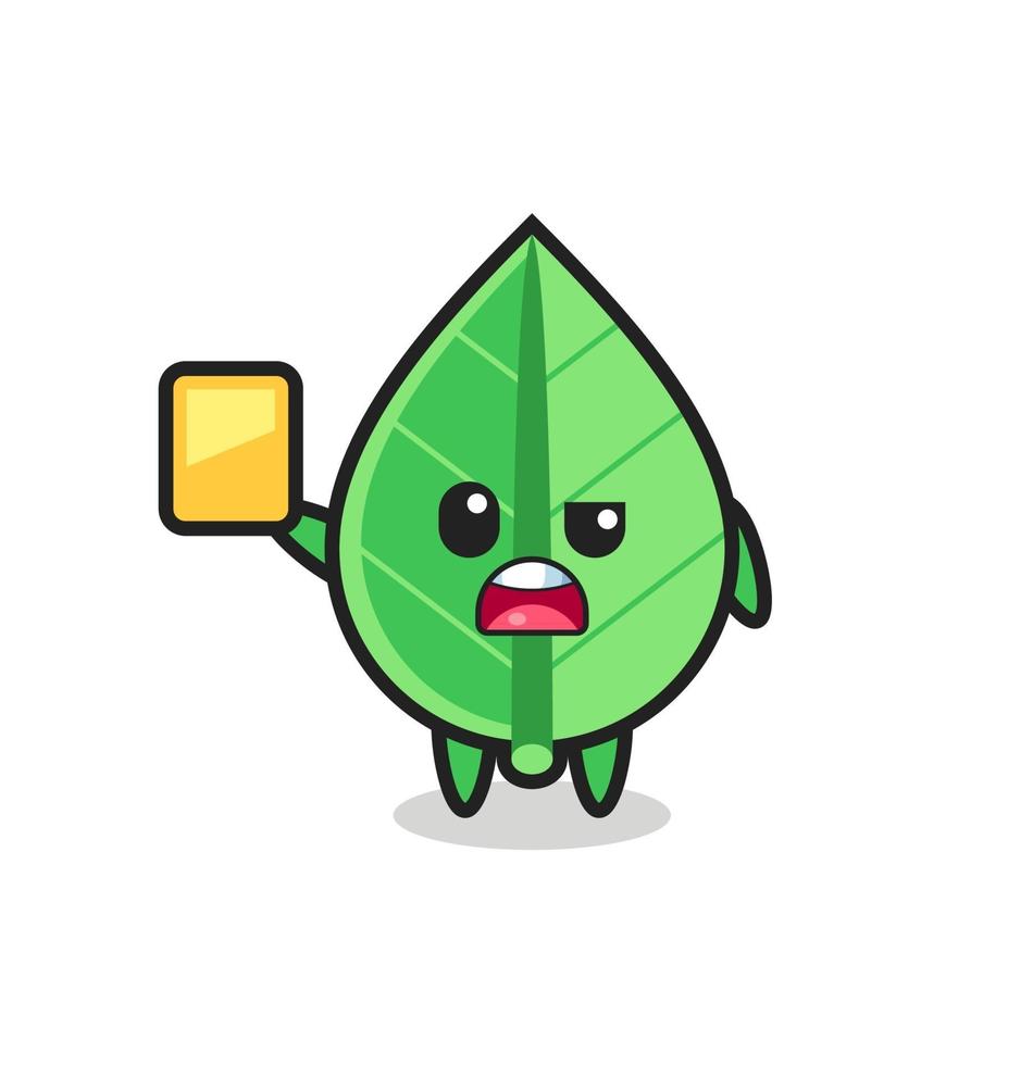 cartoon leaf character as a football referee giving a yellow card vector