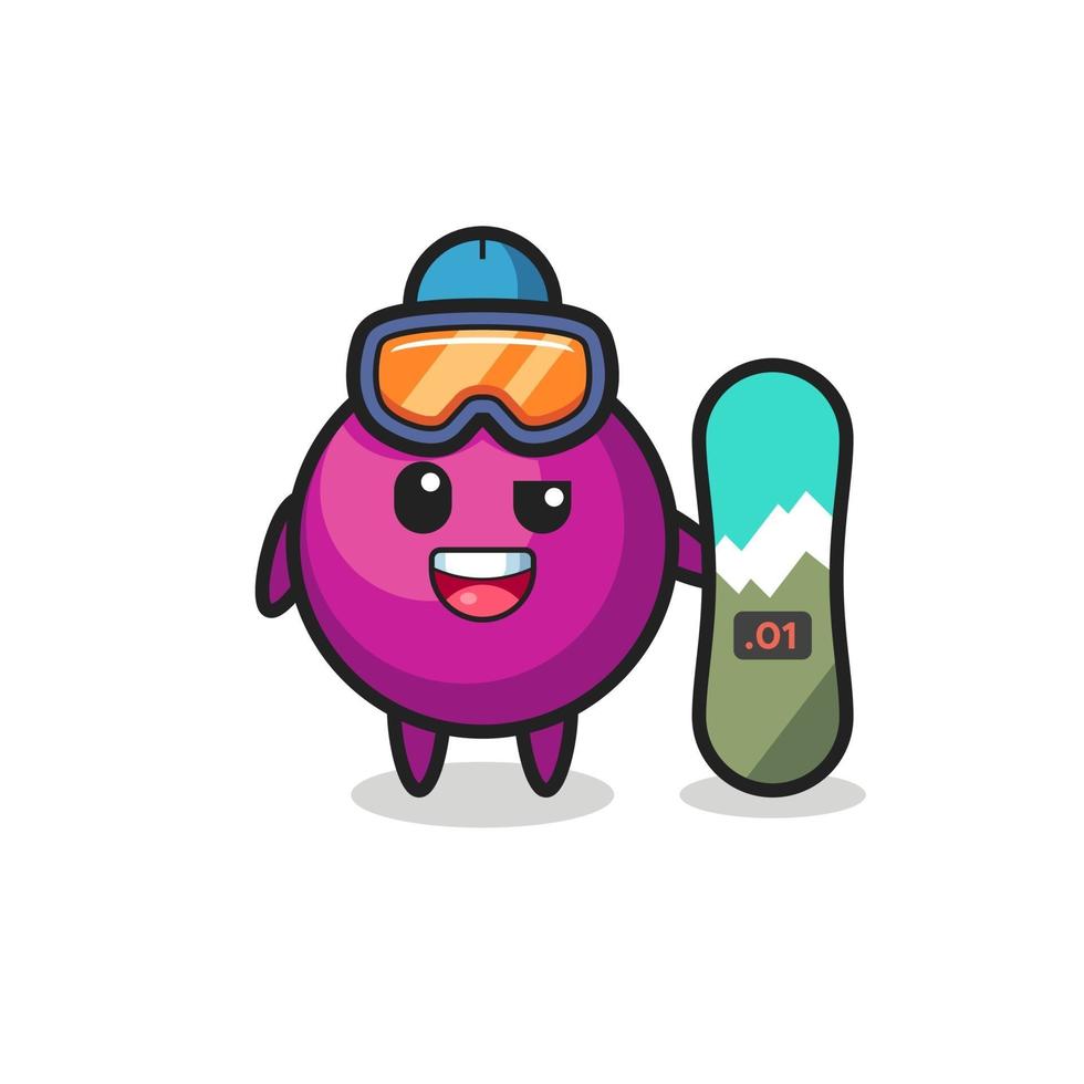 Illustration of mangosteen character with snowboarding style vector