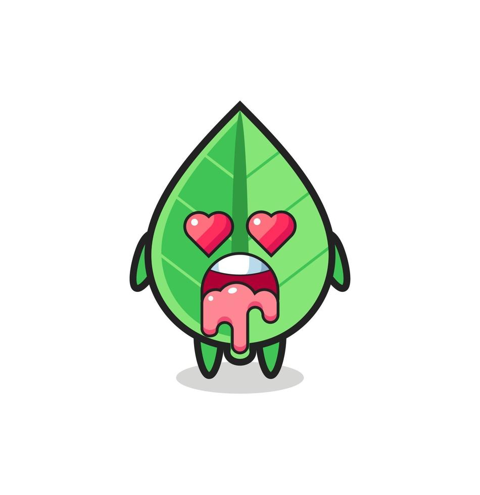 the falling in love expression of a cute leaf with heart shaped eyes vector