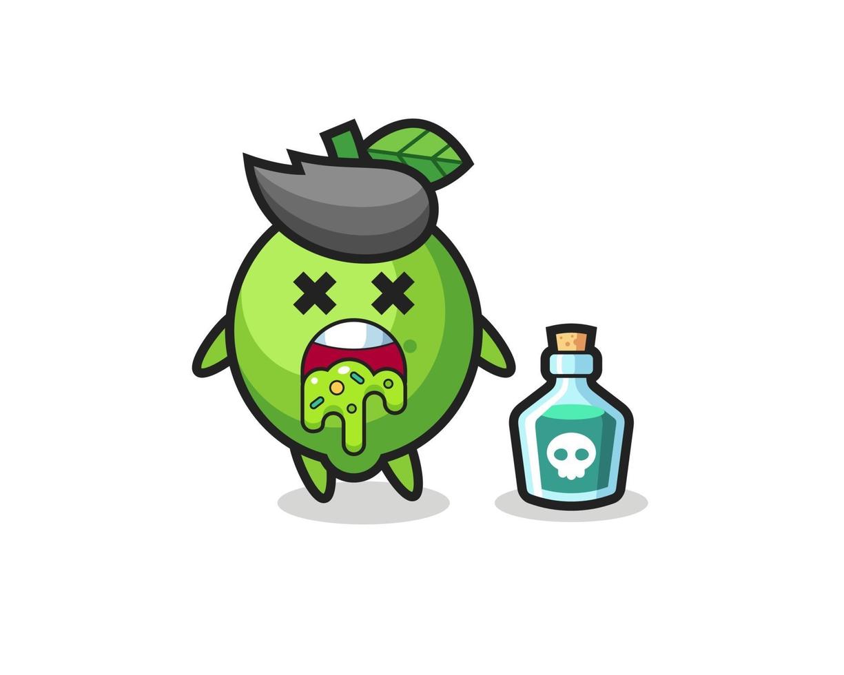 illustration of an lime character vomiting due to poisoning vector