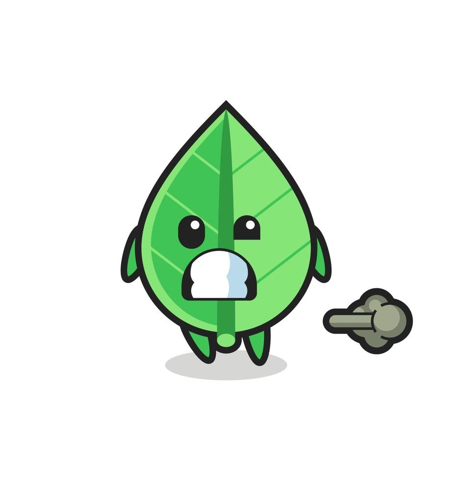 the illustration of the leaf cartoon doing fart vector