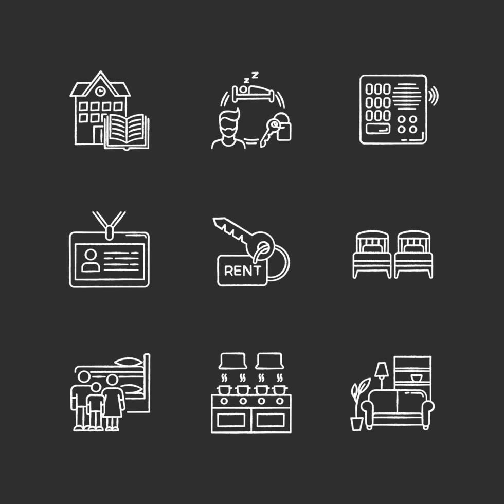 Renting chalk white icons set on black background vector