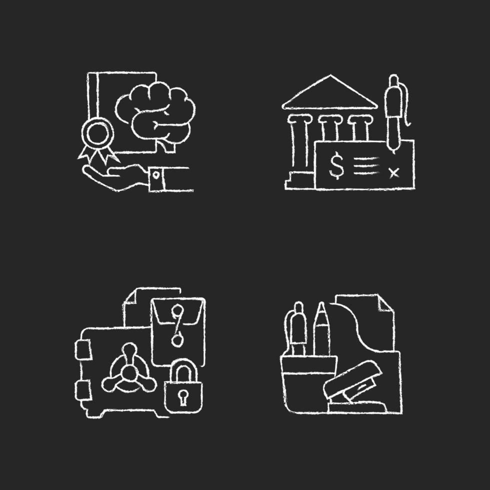 Corporate intellectual property chalk white icons set vector